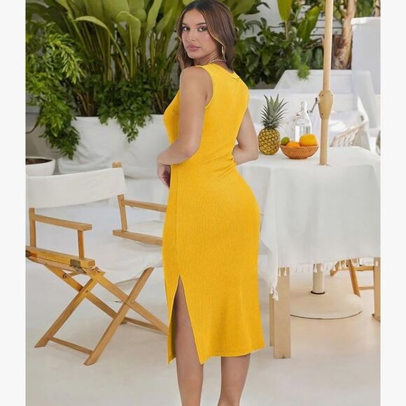 Yellow Sleeveless Midi Dress #23 - Picture 3 of 8